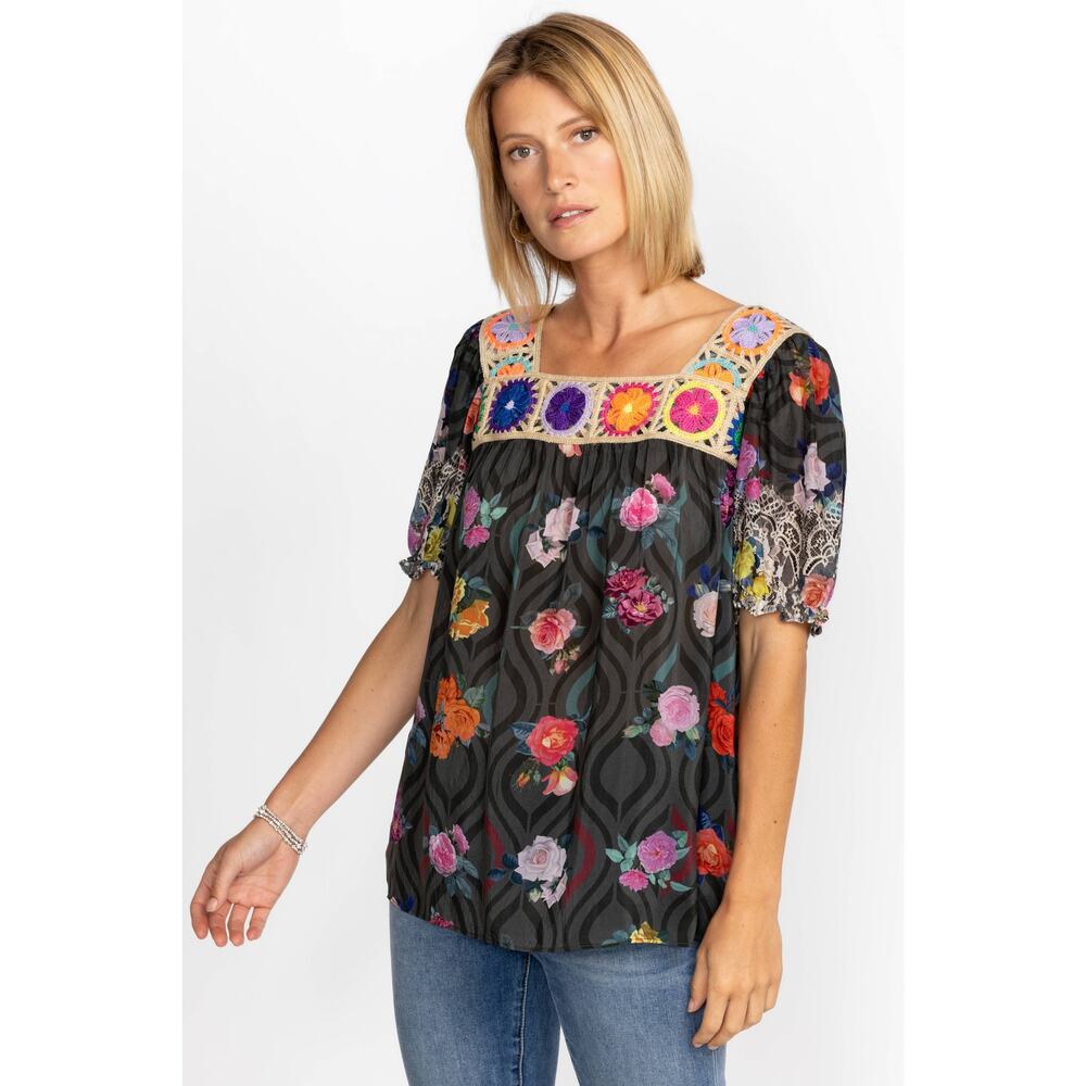 Johnny Was‎ Rose Lace Tristan Blouse Black Size XS